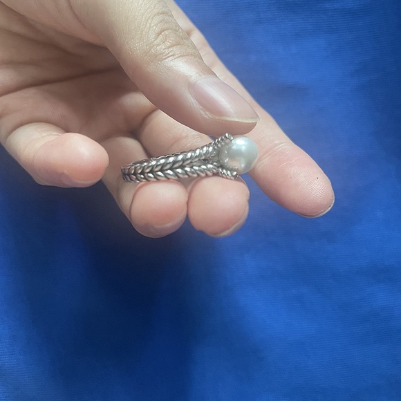 David Yurman Sterling Silver Diamond Pearl Ring Cable Collectibles - Picture 5 of 8